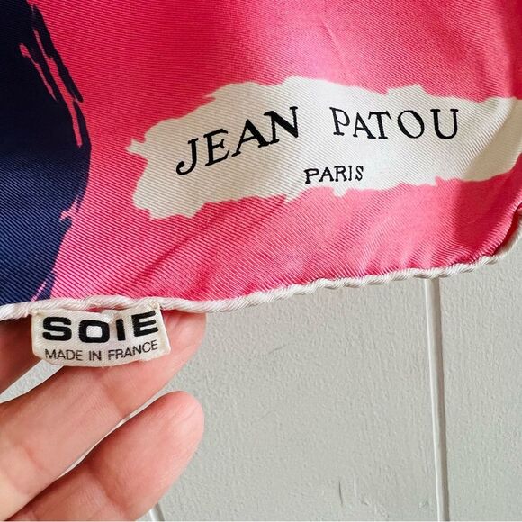 Vintage Jean Patou Womens Scarf Silk Watercolor Abstract Pink Multi - Picture 2 of 7